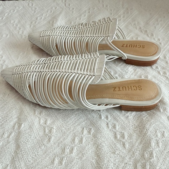 SCHUTZ Rosalyn Point Toe White Woven Mules - Picture 3 of 7